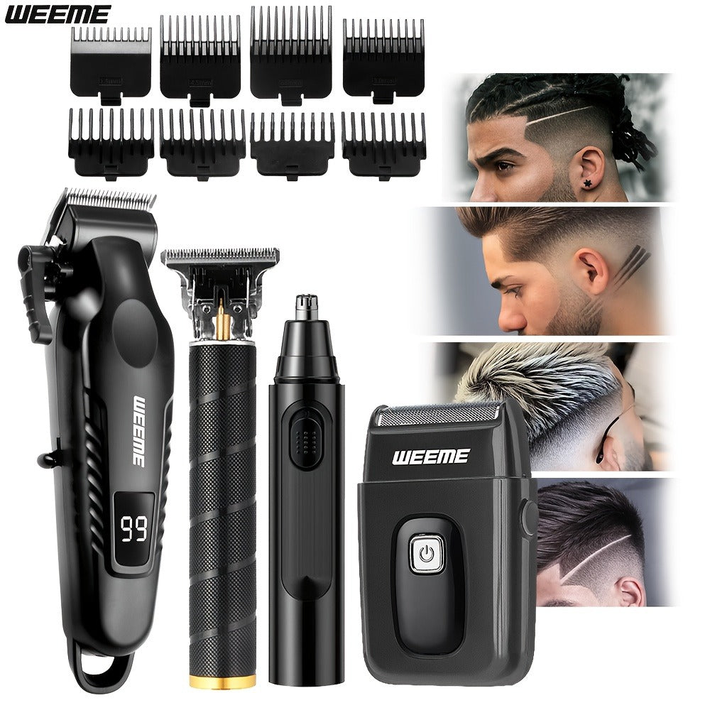 WEEME 1pc/2pcs/3pcs/4pcs Men's Grooming Kit - Professional USB Rechargeable Hair Clipper Set, Hair Clipper, Nose Trimmer, Electric Shaver, T9Detail Trimmer, Supports USB Charging, Includes Limit Combs, Perfect for Christmas Gift