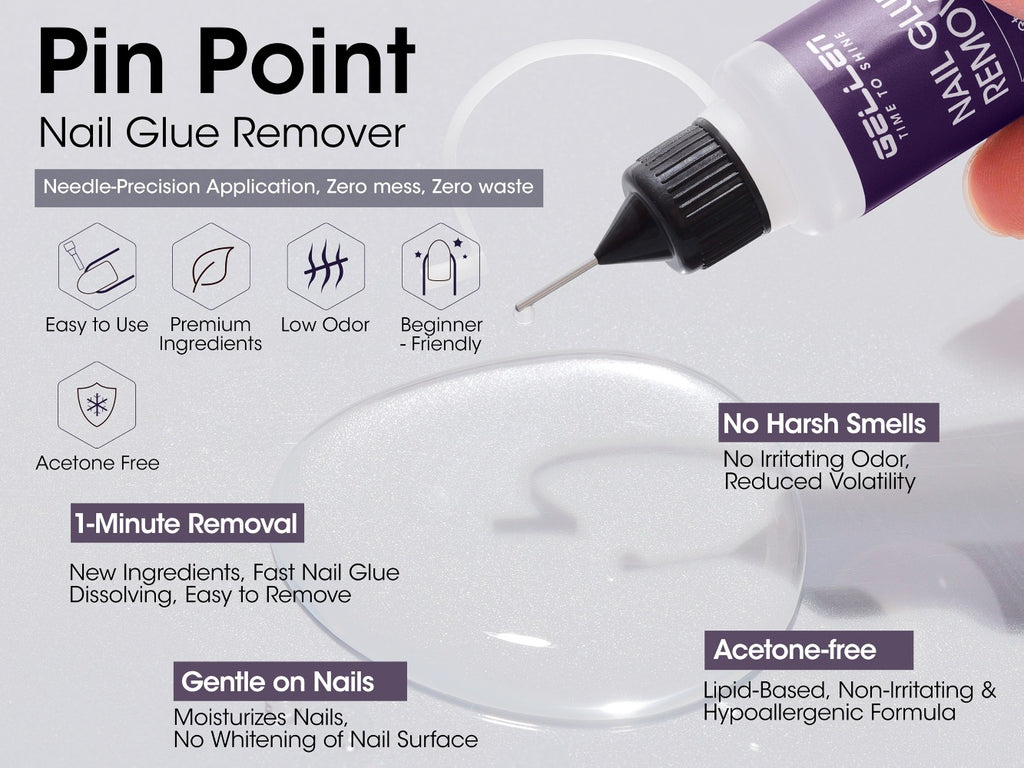 Gellen 0.68oz Pinpoint Nail Glue Remover for Press On, Multi-Functional Remover for Nails Tips, Gentle Glue Remover for Gel X Nails, Non-Acetone Nail Polish Remover