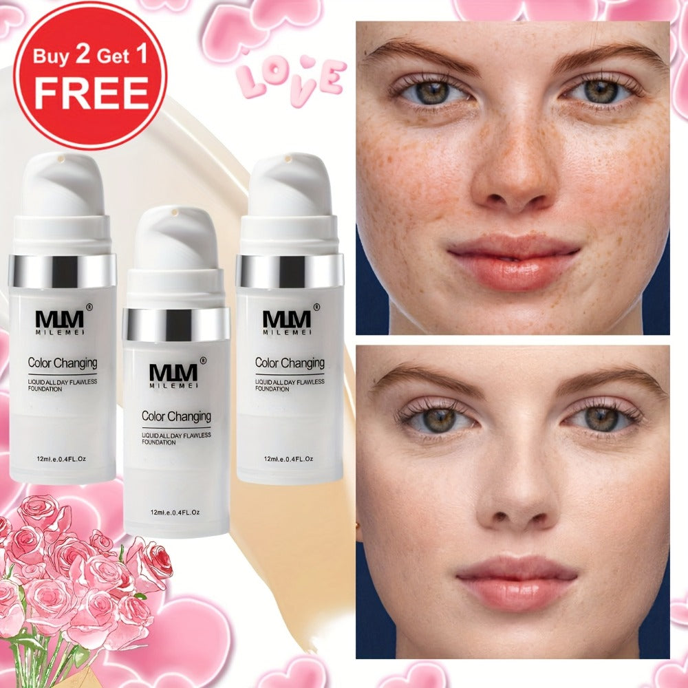 Color Changing Foundation BB Cream Set 3pcs Matte Oil Control Concealer Base Long Lasting Smudge Proof - Light Beige to Medium Shade Travel Size Makeup