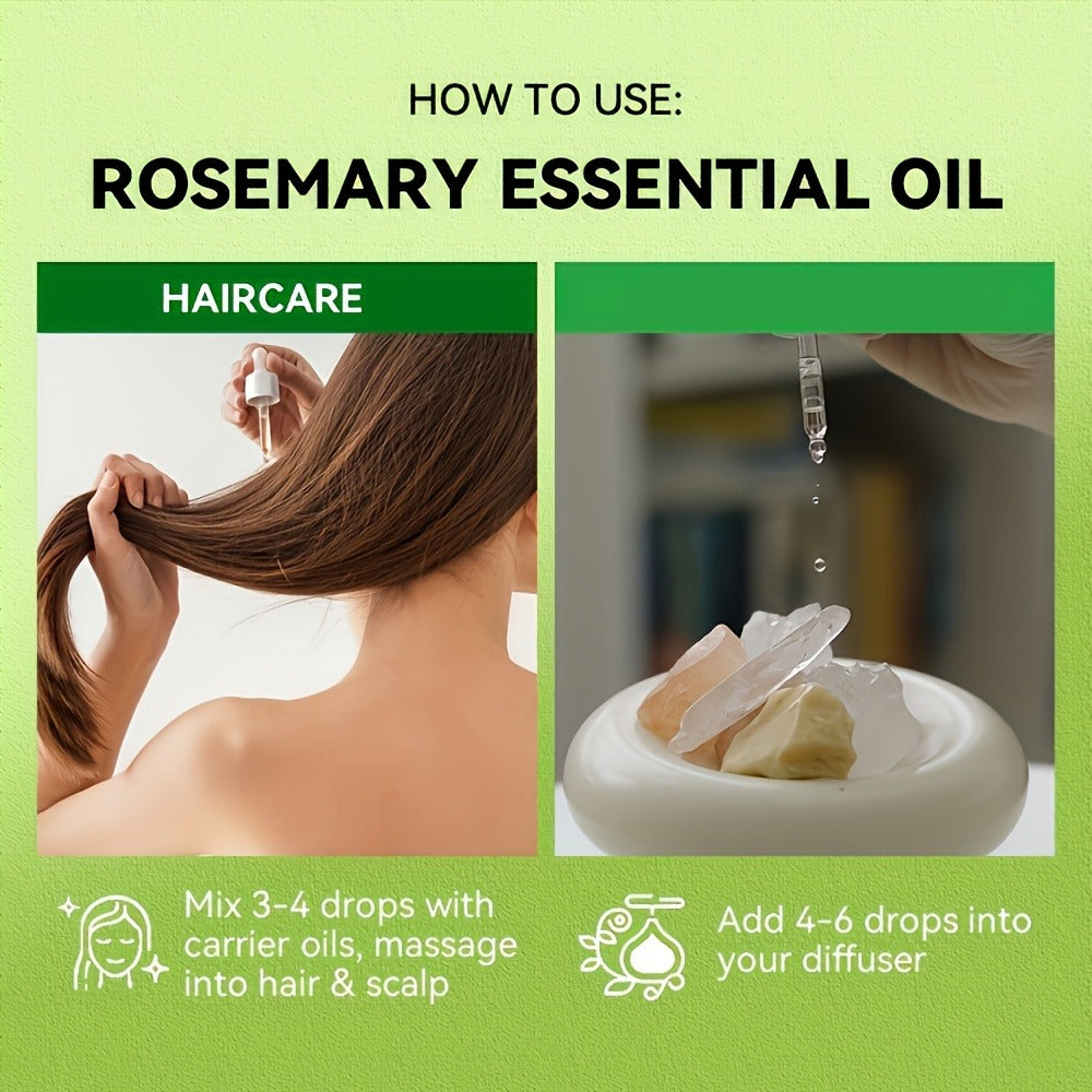 Rosemary Essential Oil 3-Pack 3.38oz — Plant-Based Hydrating Hair & Skin Care, Multi-Use for Face Body Nails Massage & DIY, Holiday Gift Set