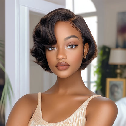 Body Wave Bob Wig Human Hair 4x1 Lace Frontal Glueless Pre Cut 6 Inch Highlight Brown Lace Front Wig for Women Beginner Friendly