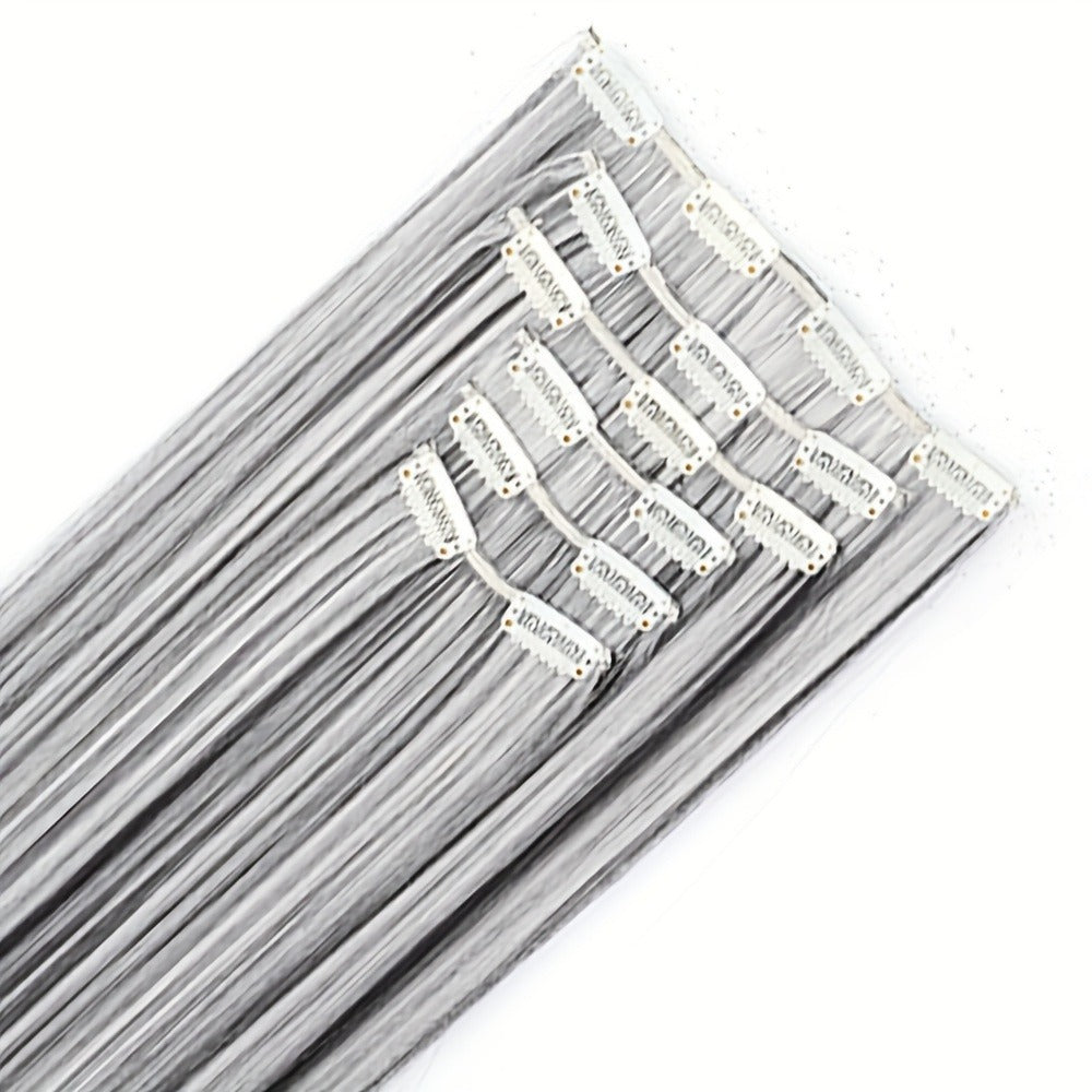 Clip In Hair Extensions Synthetic 6pcs 24 Inch Heat Resistant Black Gray for Women Halloween Costume Party Daily Wear Volume Boosting