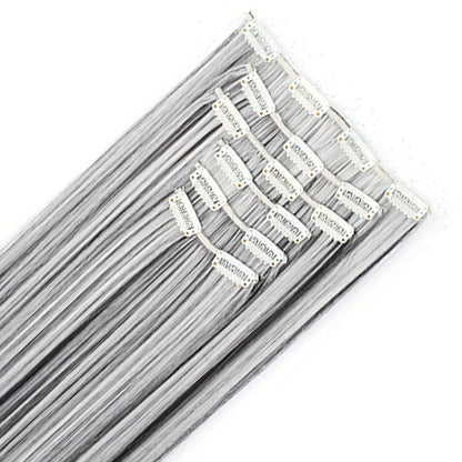 Clip In Hair Extensions Synthetic 6pcs 24 Inch Heat Resistant Black Gray for Women Halloween Costume Party Daily Wear Volume Boosting