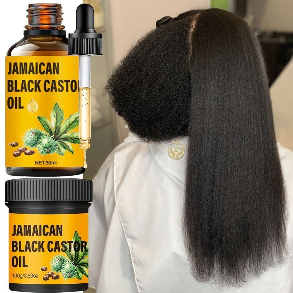 Jamaican Black Castor Oil Hair Care Set 2PCS - Pure Cold-Pressed Castor Oil & Hair Cream, Scalp Moisturizer, Strengthens & Nourishes All Hair Types for Healthier Growth