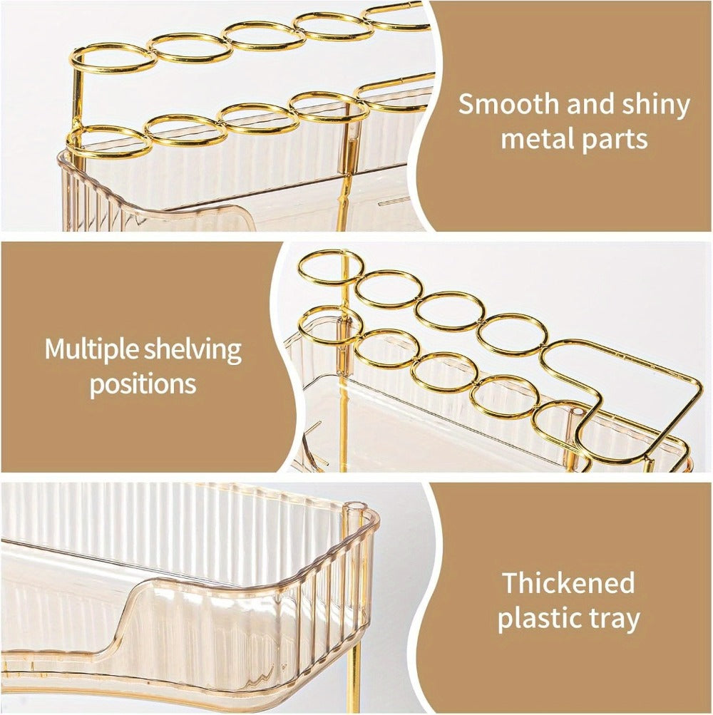Bathroom Counter Organizer 2-in-1 Corner Shelf 2-Tier 3-Tier Space-Saving Makeup Skincare Storage with Brush Holder No-Tool Install Portable Vanity Dresser Kitchen