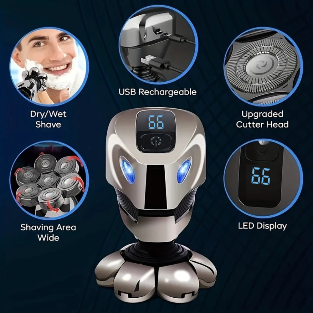 Men's Electric Nine-bit Bald Head Machine, USB Charging, Optional Five-in-one Suit Consisting of Cleanser, Hair Clipper, Cleaning Brush and Nose Hair Cleaner, a Set of Multi-purpose, Suitable for Personal Use or Gift Giving.