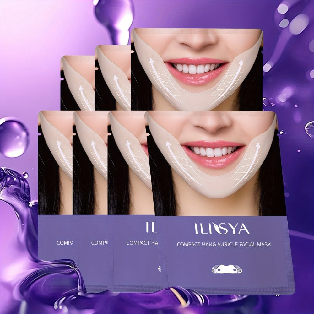 ILISYA V Shaped Double Chin Gel Mask 7pcs, V Line Chin Lifting Strap, Toning Hydrogel Collagen Face Mask with Hyaluronate And Coffee Extract, Firming Tightening Skin Chin Up Sculpting Tape, Neck Jawline Lift Belt