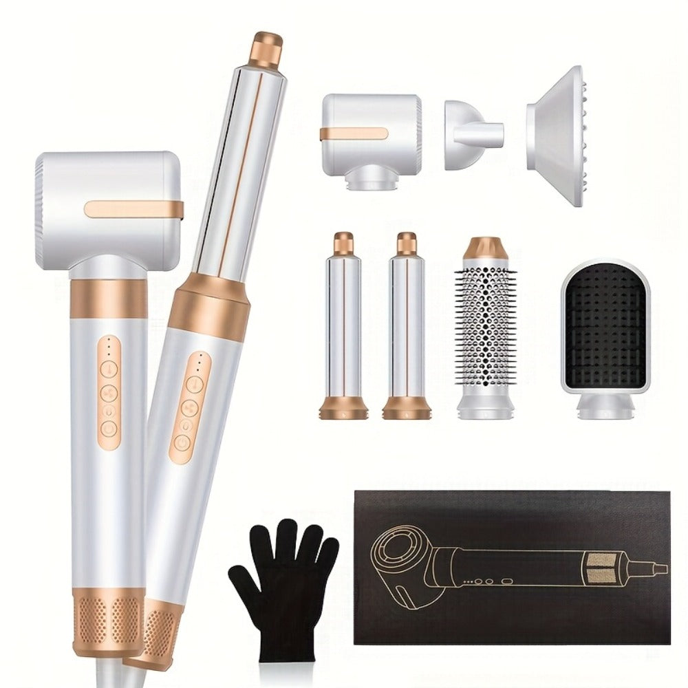 Hair Dryer Brush 7 in 1, 110000 RPM Hair Dryer with Diffuser for Curly And Twisted Hair Professional Ionic Brush Blow Dryer for Salon-Quality Styling, White Golden