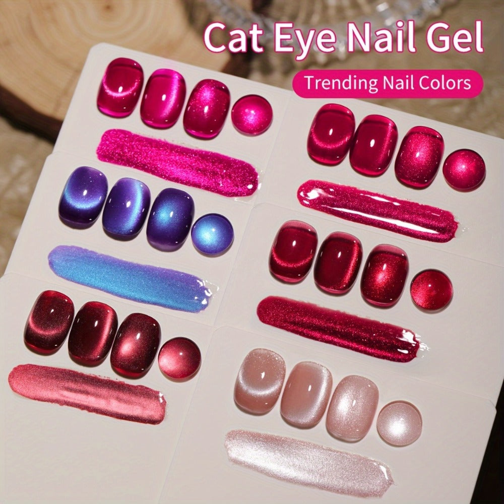 Cat Eye Nail Trends 2025 Holographic Nail Art 6pcs/Set 0.51oz Reflective Cat's Eye Magnetic Nail Gel Soaking LED Gel Salon Female Nail Art Tools Fashion Nail Gel
