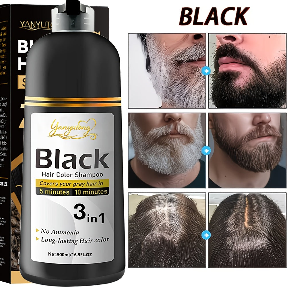 16.9fl.oz Beard & Hair Dye Shampoo | Natural Plant Pigments, Gentle On Scalp, Fast Gray Coverage - Black | Ideal Gift for Halloween, Christmas & Valentine's Day