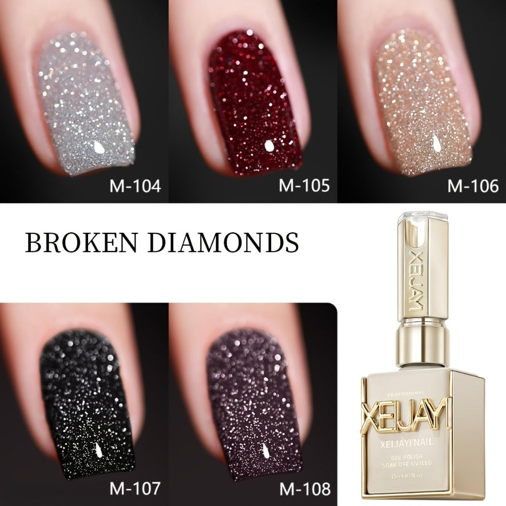 Glitter Gel Nail Polish Set 5 Colors - Broken Stone Sparkling Semi Permanent Soak Off UV LED Nail Gel 0.51oz Each - Long Lasting Glittery Nail Art Polish for Salon & DIY Home Use