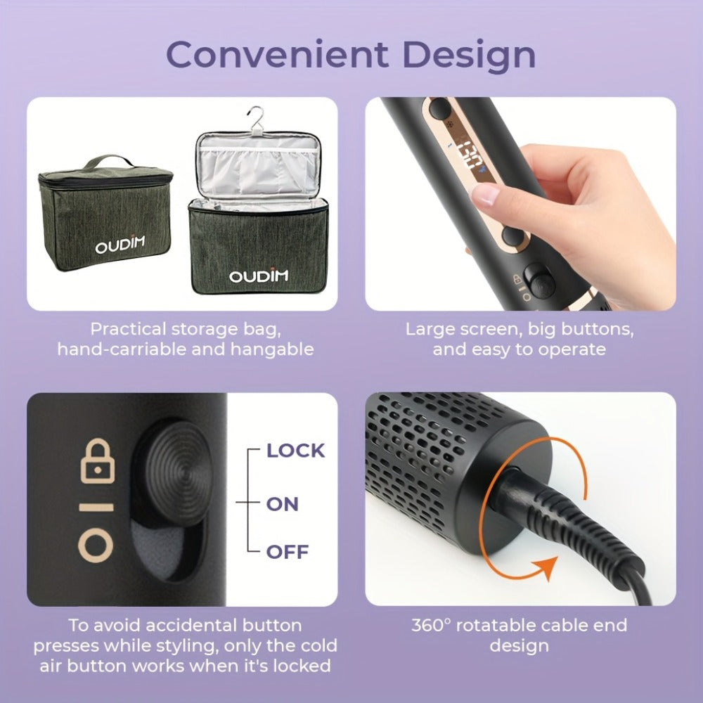 6-IN-1 Multi-Functional Hot Air Comb, Negative Ion Hair Dryer Brush And Styler, 110, 000 RPM High-speed, Frizz-free Hot Air for Rapid Drying, Air Styling Comb, Curling Iron, Straightener, Auto-winding Curling Rod, Foldable Handle, with A Storage Bag