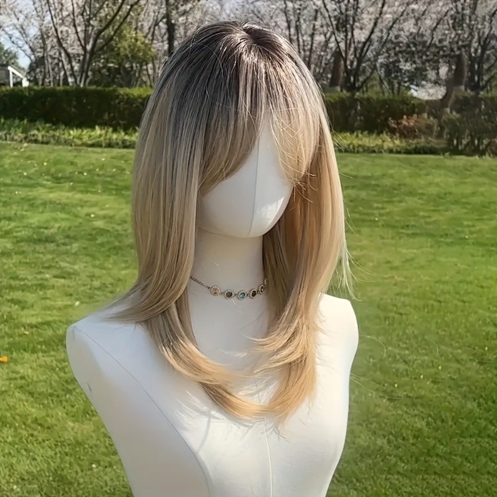 Synthetic Wig Platinum Blonde Layered Long Straight - Gradient Color Chemical Fiber Wig for Women Daily Party Festival Cosplay 20 Inch