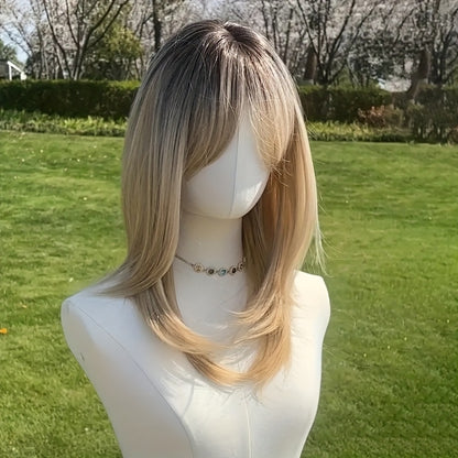 Synthetic Wig Platinum Blonde Layered Long Straight - Gradient Color Chemical Fiber Wig for Women Daily Party Festival Cosplay 20 Inch