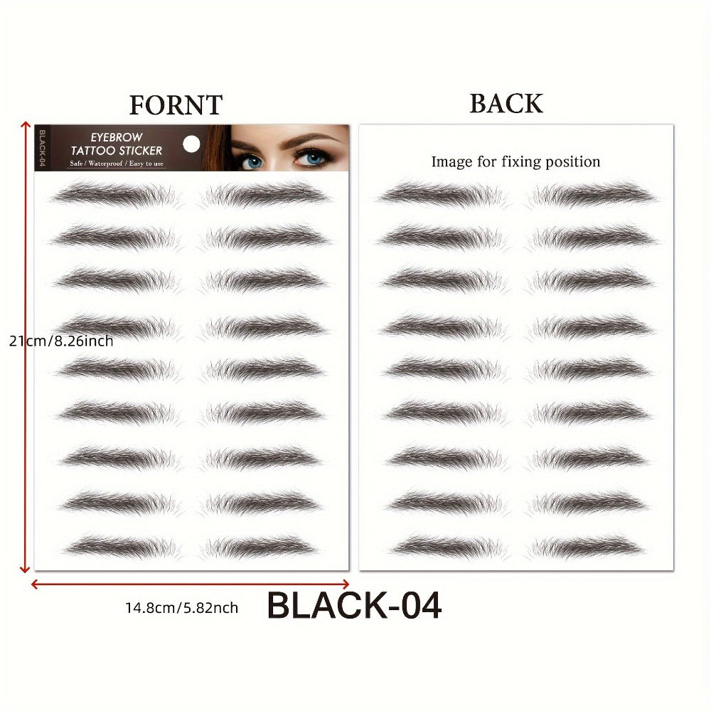 8 Waterproof And Sweat-Proof 6D Black Eyebrow Temporary Tattoo Stickers - Natural Look, Quick Application, One-Time Use, Halloween Magic Trick Or Treat Ideal Choice for Ladies And Girls, Eyebrow Tattoo Waterproof