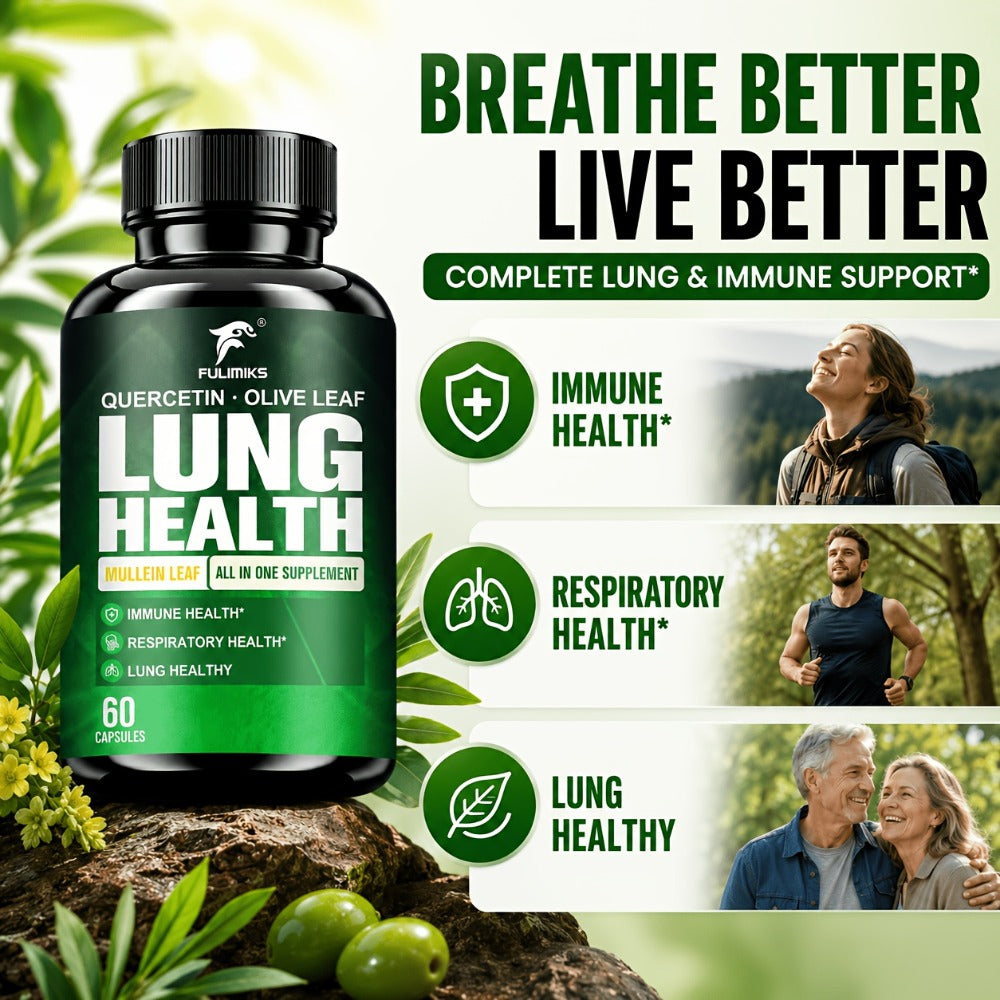 Lung Health Supplement Capsules, with Mullein Leaf, Olive Leaf Extract, for Respiratory & Lung Health, Immune Support, Day & Night Use, Family Wellness Gift