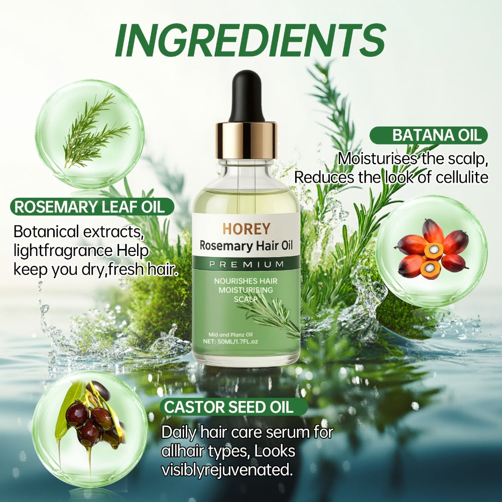 Rosemary Hair Oil with Batana & Castor Seed Oil - Anti Frizz Lightweight Scalp Treatment for Damaged Hair Volume Boost Strengthening Nourishing Hair Growth Oil for Women Men 50ml