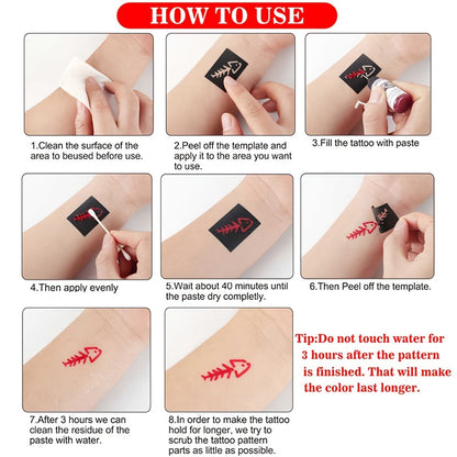 Body Art Tattoo Stencil Kit with Brown Paste Ink & Flash Spray - Hollow Template DIY Freehand Temporary Tattoo Designs 2-Pack SM-16 SM-17