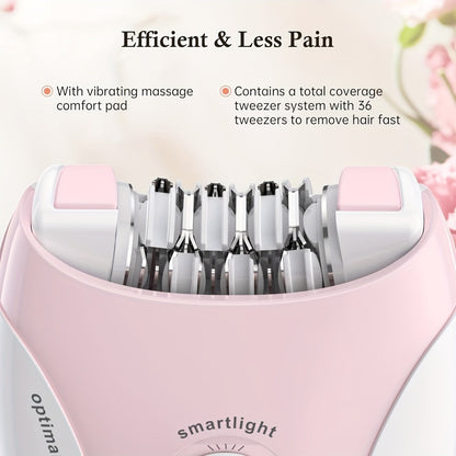 Electric Epilator for Women USB Rechargeable 2-Speed Painless Hair Removal – Stainless Steel Blades Cordless Portable Body Hair Remover for Legs Bikini Line Face, Ergonomic Pink Design, Gift for Her