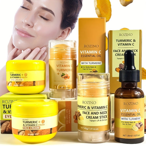 Turmeric & Vitamin C Skincare Set 5pcs - Hydrating Brightening Moisturizing Cream for Face Hand & Foot Care Instant Hydration Plumping Softening Smoothing