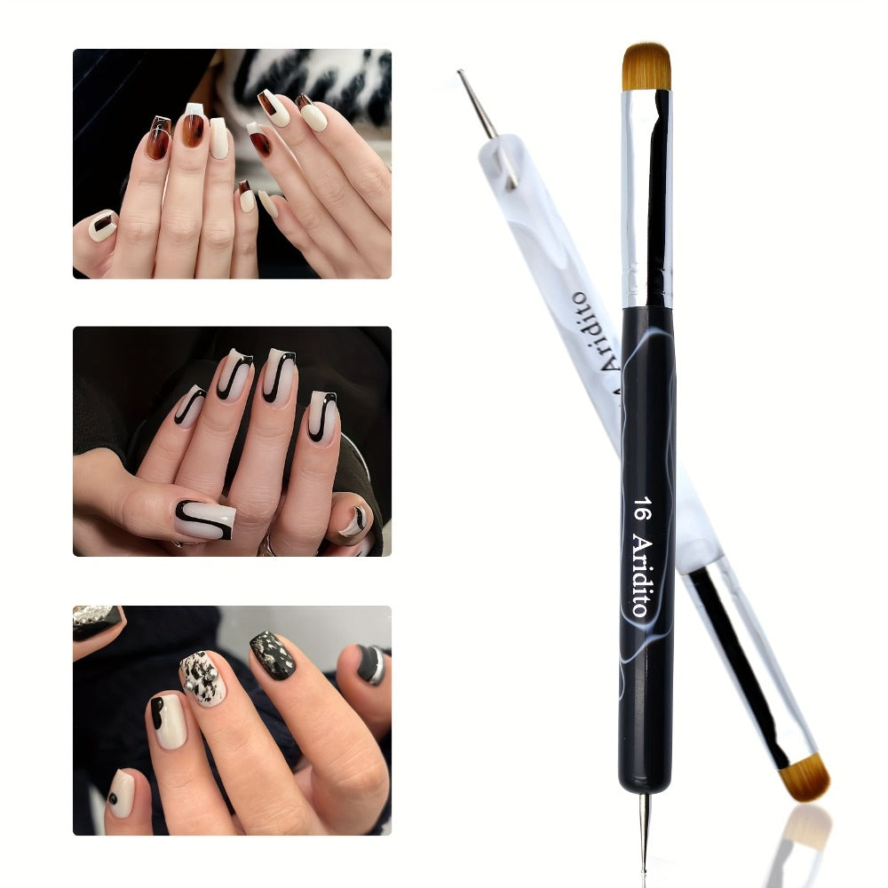 Aridito 4pcs Premium French Nail Art Brush & Dotting Tool - Professional Manicure Tool for Detailed Designs.(pink#10, Orange#12, White#14, Black#16), Salon Essentials, Precision Brushes, Fine Tip Brushes, Smooth Application, Nylon Bristles, Beauty