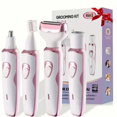Electric Hair Remover Set for Women USB Rechargeable Multifunctional Facial Hair Removal Tool for Eyebrows Nose Face Legs Portable Painless Lady Trimmer Gift Set Pink Purple