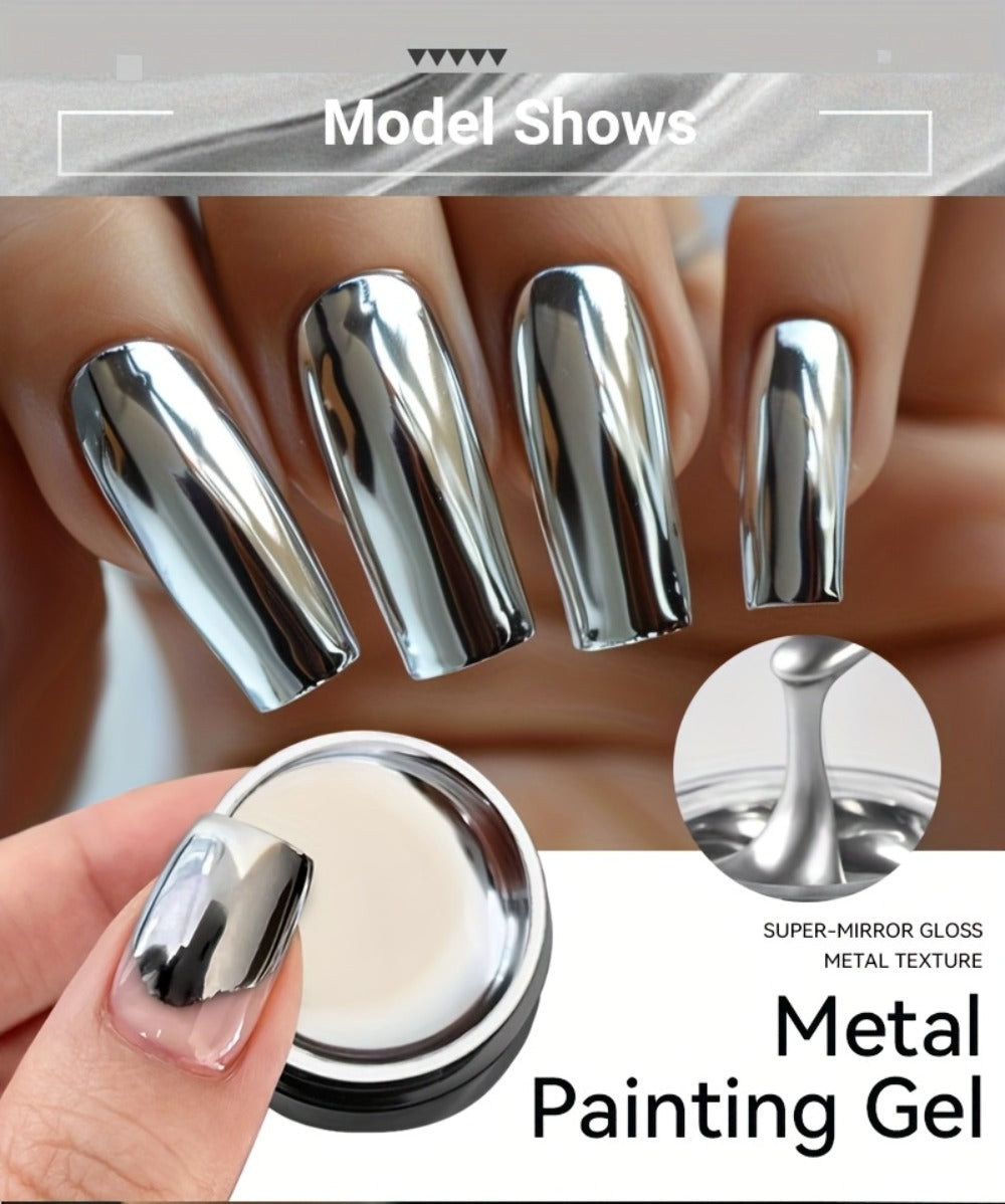 LILYCUTE 0.24oz Metal Effect Line Flower Drawing Gel with Brush Soak Off Painting Gel Polish LED Manicures for Nail Art DIY