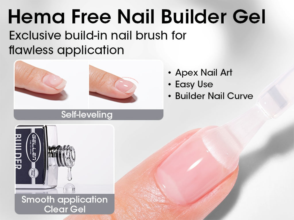 Gellen Clear 5-In-1 Hema-Free Builder Gel for Nails, 0.68oz for Nail Strengthener in a Bottle, for Nail Extension Hard Gel, Soak Off Long-Lasting Light, Base Coat Top Coat Needed