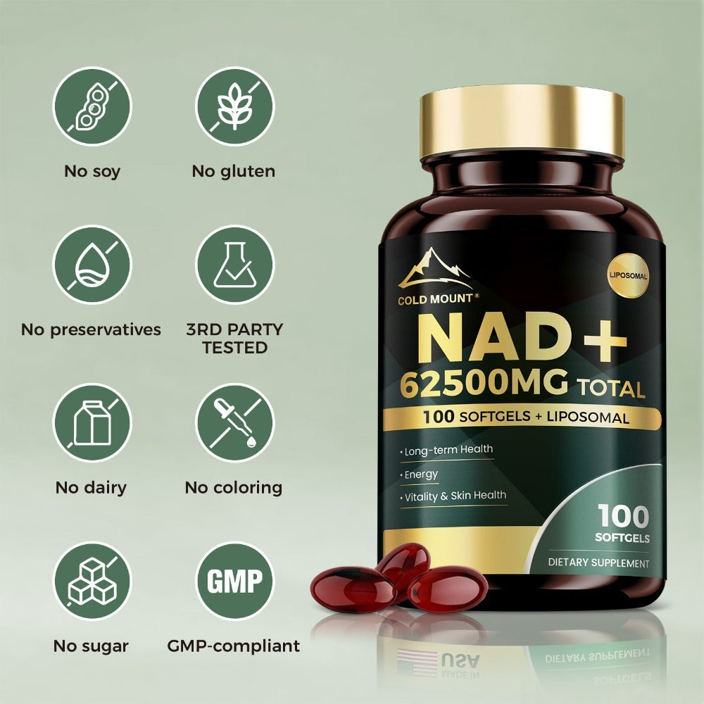 NAD+ Supplement 62500mg - Nicotinamide Riboside & Trans-Resveratrol | for, Repair & | Supports Light, Brain & Healthy Aging | 100 Softgels, 50-Day Supply, Focus Enhancement, Memory Support, High Potency
