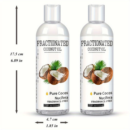 Fractionated Coconut Oil 2-Pack 7.5 fl oz — 100% Pure Coconut Massage Oil & Carrier Oil, Moisturizing Body Oil & Hair Oil, Vegan, Fragrance-Free, Unisex Skin & Hair Hydration Essential