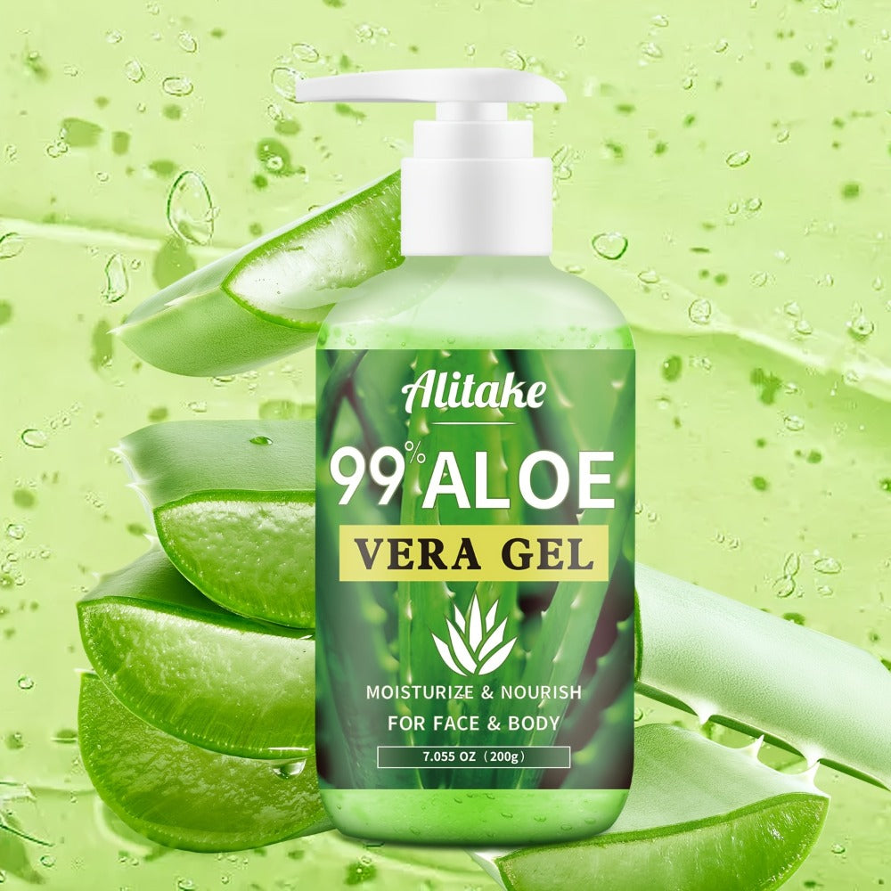 Alitake 99% Aloe Vera Gel Made Within 12 Hours Of Harvest - Lightweight, Non-Sticky Aloe Gel for Face Body, Hair, & Scalp, Natural, Hydrating Aloe Gel, 7oz.local Warehouse, The Perfect Gift, Gift for Mom.