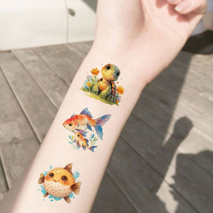 Temporary Tattoo Stickers Ocean Animals Underwater World Cartoon Cute Sea Creatures Vibrant Body Art for Kids Adults Birthday Party Summer Beach 12 Sheets 48 Designs