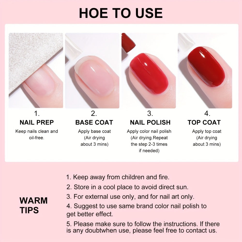 Nail Care Kit: Base Coat, Top Coat/Nutrient Oil/Drying Agent Set, 15ml/0.5oz, High Gloss, Long-lasting, Air Dry, Non-gel, Suitable For Home Nail Care