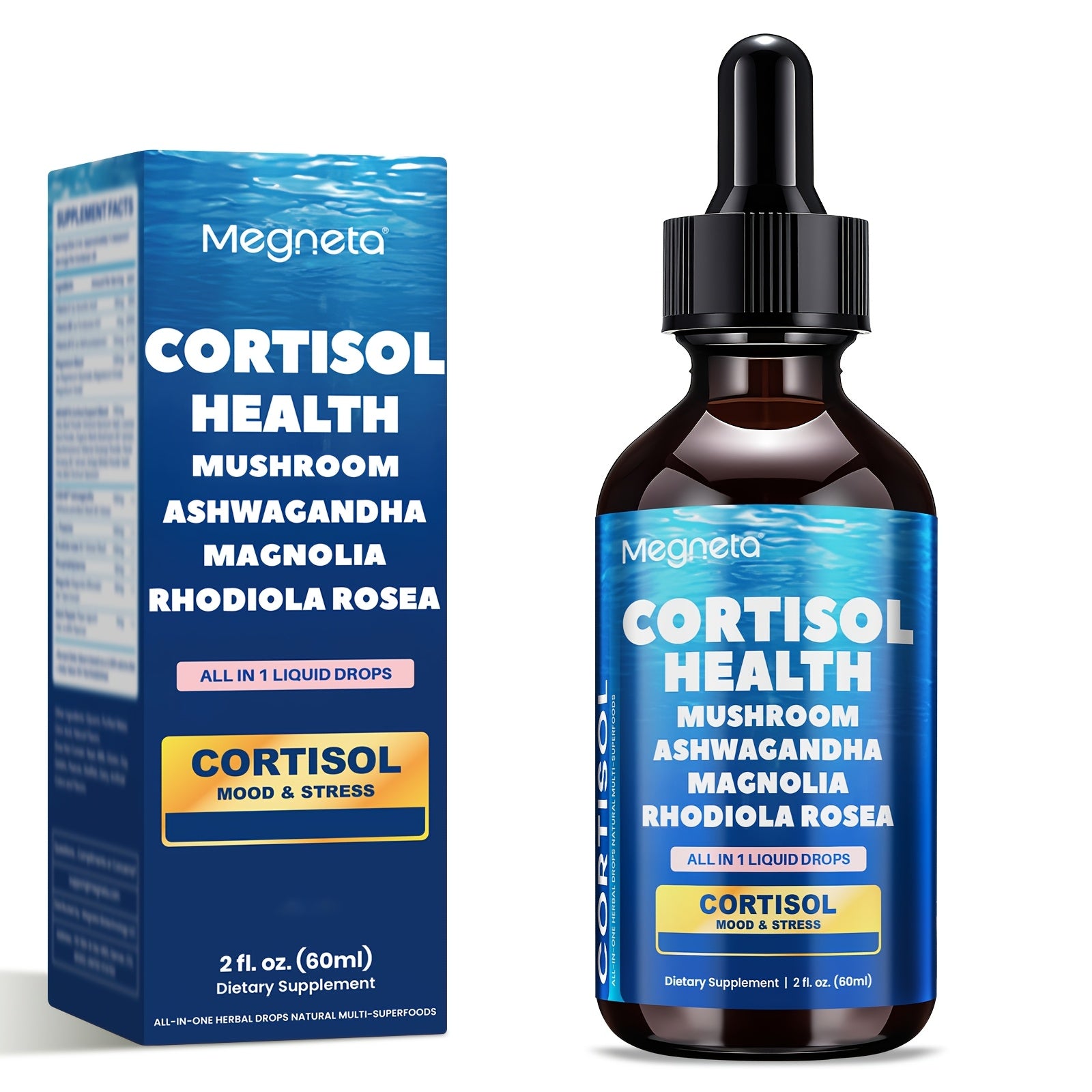 Cortisol Liquid Drops- Stress Eating/ Cortisol Belly/ Emotional Management-with Magnesium Glycinate & KSM-66 Ashwagandha & L-Theanine & Natural Herbal- Sublingual Drops-99% Absorption(2fl. Oz./ 2.03oz)