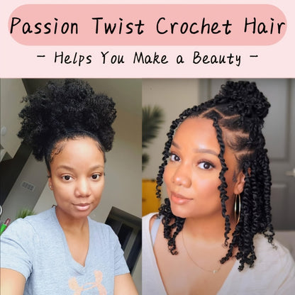 Passion Twist Crochet Hair 8 Packs Pre-Twisted Pre-Looped Curly Ends Bohemian Short Twist Braids Women 8-12 Inch 1B Natural Black Honey Blonde Auburn Burgundy Copper