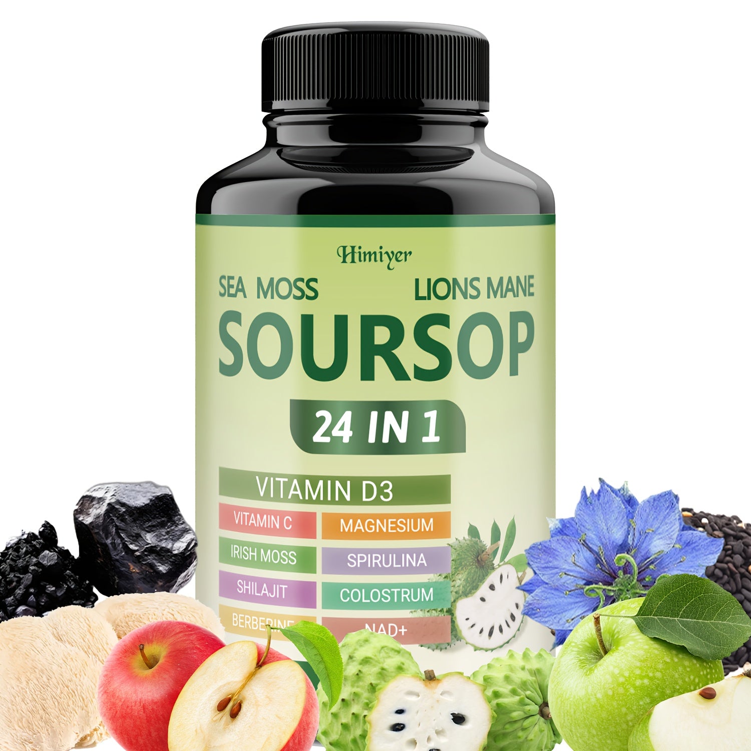 [Herbal Supplement Support] (1/3 Bottles) - Soursop Capsules, Vitamin D3, Vitamin C, Magnesium, Irish Moss, Shilajit, Berberine, NAD+, Advanced Herbal Supplement, Healthy Support, Immunity, Antioxidant, Circulatory System Support