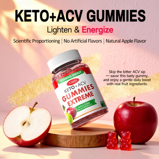 [KETO+ACV]AHETE Apple Cider Vinegar Gummies- Made with Beet Juice, Combined with Vitamin B12, Vegan Formula, Supports Gentle Digestion And Antioxidant Effects. 60pcs Per Bottle, Sufficient for One Month's Supply.