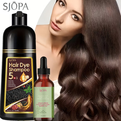 Hair Coloring Shampoo 5-in-1 Herbal Formula with Rosemary Oil - 100% Gray Hair Coverage Long Lasting Moisturizing Unisex Color Shampoo Set Black Brown Purple Red White Multi Color 500ml