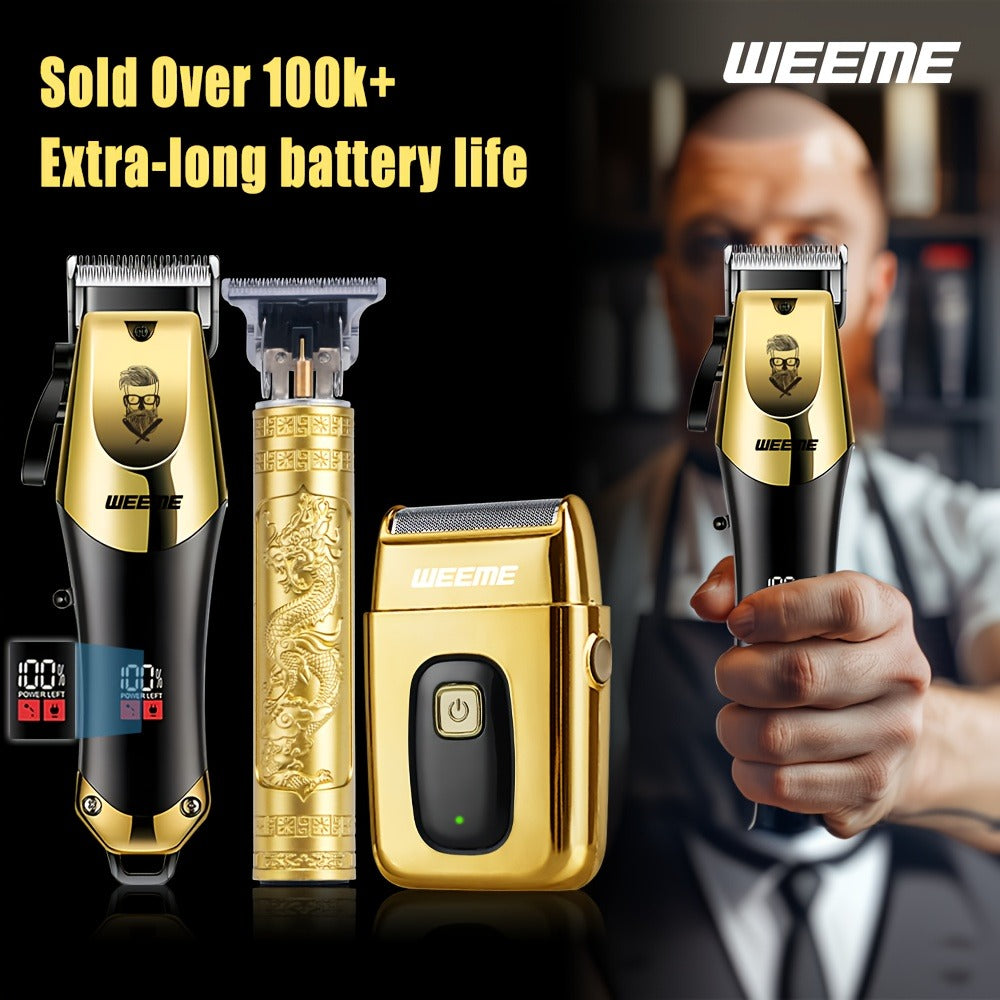 Men's Hair Clipper Set - Golden Series USB Rechargeable T-Blade Trimmer Kit with Combs & Cleaning Brush, 1pc 2pcs 3pcs Options, Gift for Men