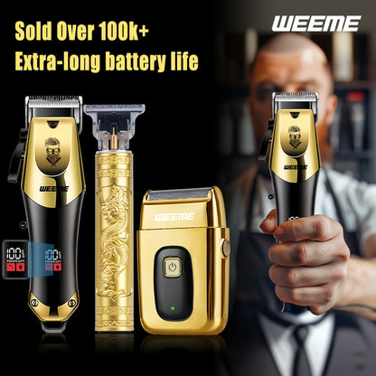 Men's Hair Clipper Set - Golden Series USB Rechargeable T-Blade Trimmer Kit with Combs & Cleaning Brush, 1pc 2pcs 3pcs Options, Gift for Men