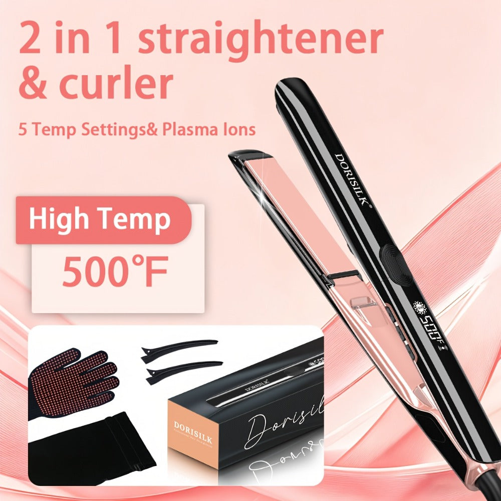 Hair Straightener, 1 Inch Flat Iron Straightener And Curler 2 In 1, Professional Ceramic Ionic Dual Voltage Straightener For Less Frizz, Shinier Smoother Hair