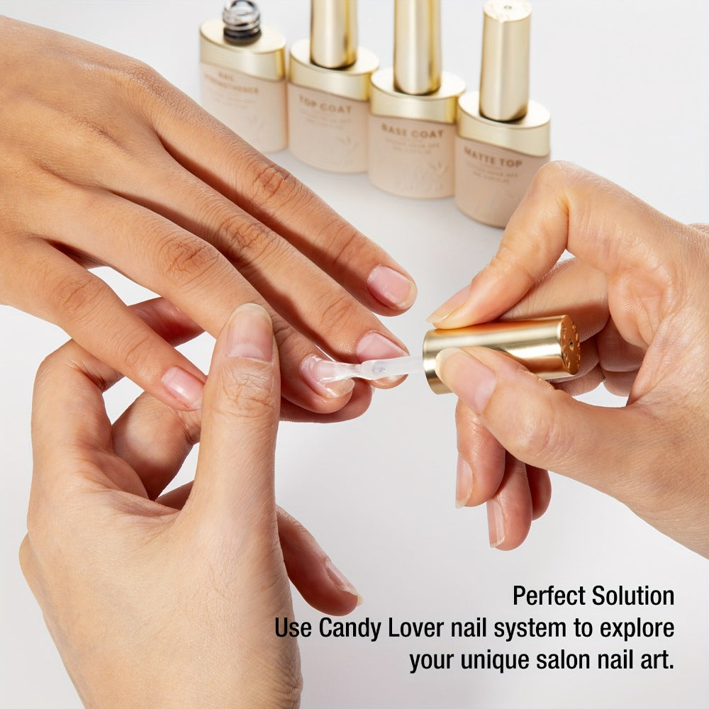 Candy Lover Gel Nail Polish Top And Base Coat, 4pcs Glossy Top Coat Base Coat Matte Top Coat & Nail Strengthener Kit, UV Soak Off Gel Base And Top Coat Nail Polish Nail Strengthener Gel Nail Kit