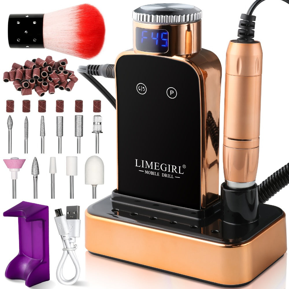 Electric Nail Drill Machine, 45000RPM Professional Nail File Cordless Rechargeable Nail Efile for Acrylic Gel Nails, Manicure Pedicure Polishing Shape Tools for Salon Home Use- Nail Drill