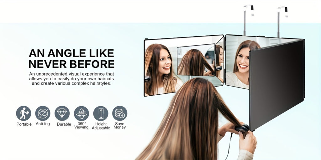 3 Way Mirror for Self Hair Cutting 360 Viewing Angle Self Hair Cutting Mirror, Clear Anti-Fog HD Glass, for Makeup tools Valentine's Day Gifts