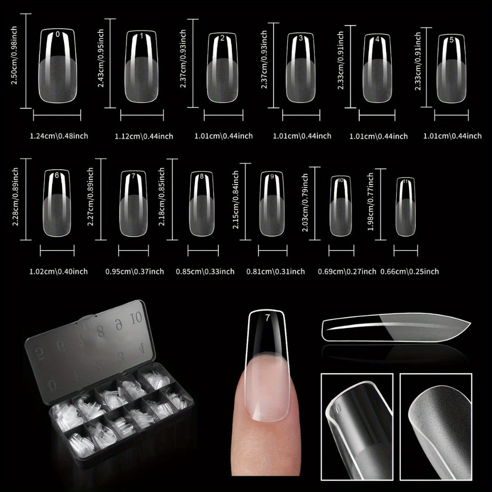 Soft Gel Nail Tips 600 Pieces - Clear Crystal Full Cover False Nails for Extensions | Almond Oval Square Coffin Stiletto Short Medium Long, Semi-Gloss Transparent Nail Tips for Nail Art Salon & DIY
