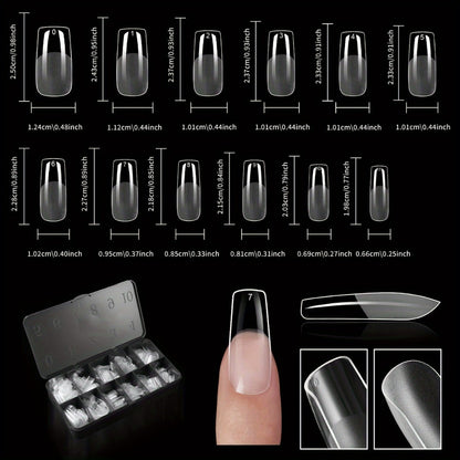 Soft Gel Nail Tips 600 Pieces - Clear Crystal Full Cover False Nails for Extensions | Almond Oval Square Coffin Stiletto Short Medium Long, Semi-Gloss Transparent Nail Tips for Nail Art Salon & DIY