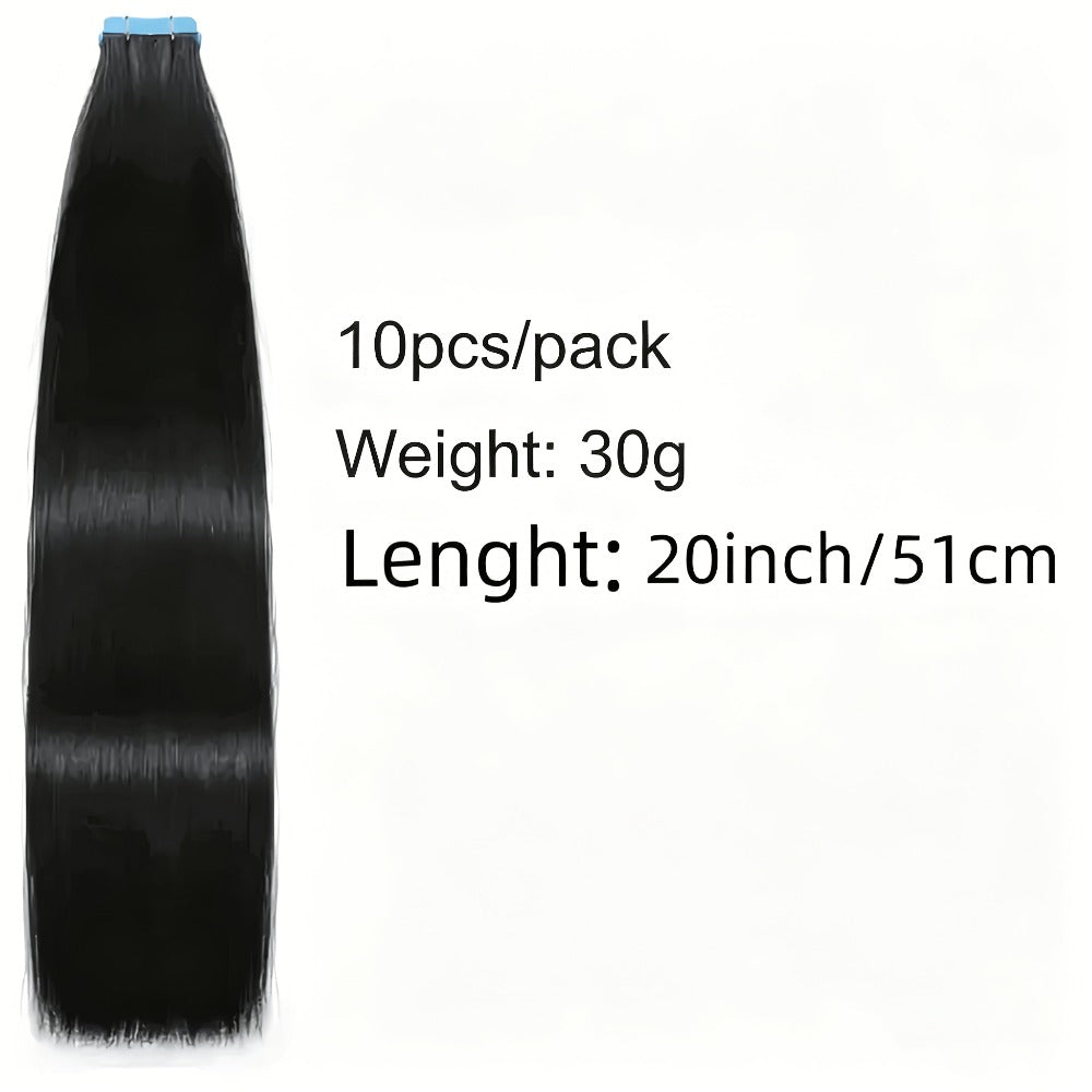 Tape In Hair Extensions Human Hair Straight Natural Black 1B Seamless Skin Weft 10pcs 30g Per Pack 16-24 Inch Women Invisible Blend Volume Length