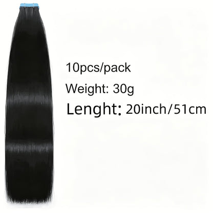 Tape In Hair Extensions Human Hair Straight Natural Black 1B Seamless Skin Weft 10pcs 30g Per Pack 16-24 Inch Women Invisible Blend Volume Length