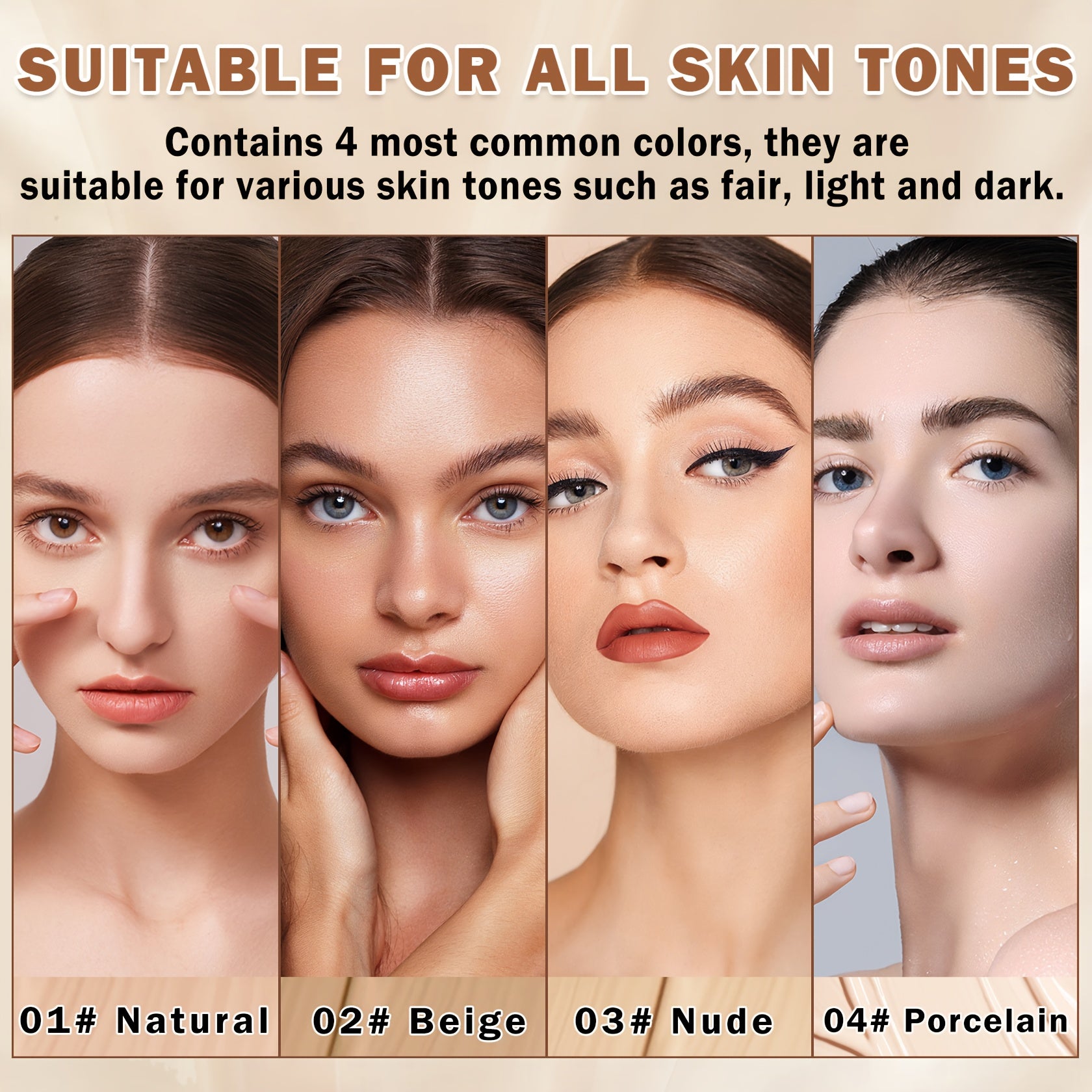 Professional Airspray Foundation Kit | 01 Natural+Green Round Puff + 2 Fingertip Puffs - 4 Shades (01-04) Available, Full Coverage, Long-Lasting, Suitable for Daily Party Makeup