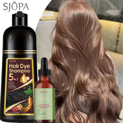 Hair Coloring Shampoo 5-in-1 Herbal Formula with Rosemary Oil - 100% Gray Hair Coverage Long Lasting Moisturizing Unisex Color Shampoo Set Black Brown Purple Red White Multi Color 500ml